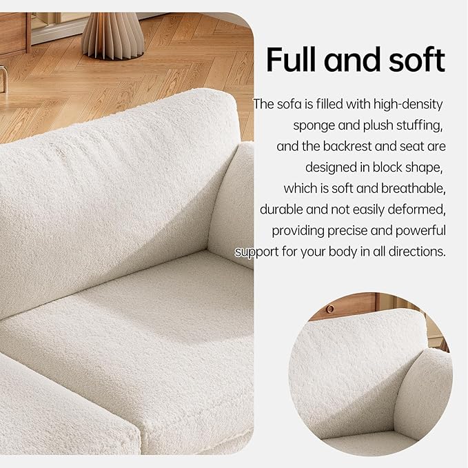 Guyii 70.07 Beige Loveseat Sofa Small 2-Seater Sofa with 2 Pillows Comfy Upholstered Sofa Couch Modern Sofa for Living Room Bedroom Home 330LBS Capacity