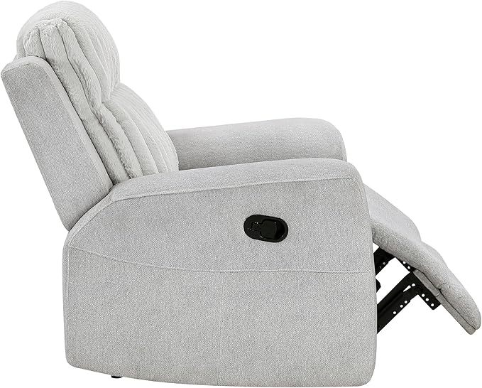 Lexicon Modern Recliner Chair for Living Room Manual Wall Hugger Textured Microfiber Reclining Chair Plush Corduroy Channel Seat Back Manual Recliner Light Gray