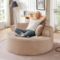 Modern Round Accent Sofa Chair for Living Room Upholstered Soft Terrycloth Barrel Lounge Arm Chair with Large seat&ampThrow Pillows for Bedroom Office Apartment Camel