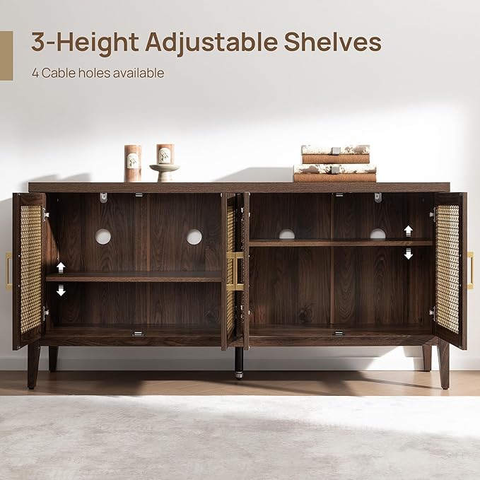 SICOTAS TV Stands for Living Room-Entertainment Center with Storage for Bedroom-Mid Century Modern Television Stands with 4 Doors 59 Media Console TV Cabinet Credenza for 45 50 55 60 65 Inch TVs