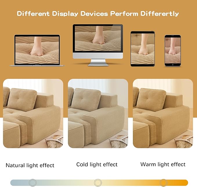 117.3 Modern L Shape Boneless Couch with Ottoman 3 Seater Corduroy Modular Sectional Sofa Comfy Cloud Sleeper Sofa with Deep Seat Upholstered Couches for Living Room Apartment Camel