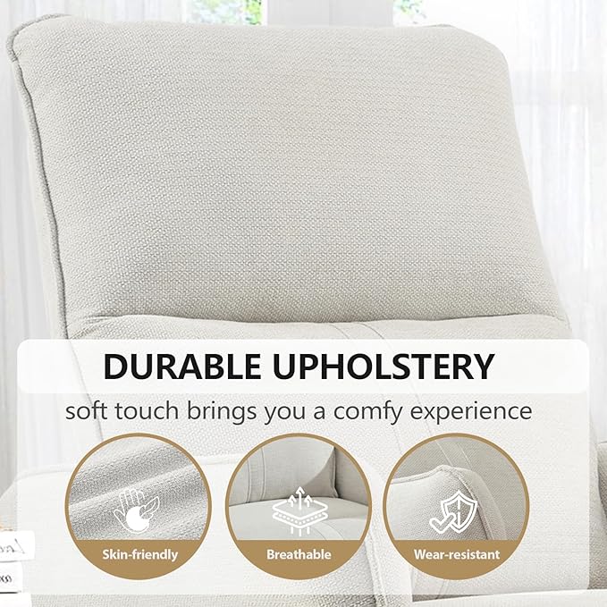 cinkehome Swivel Rocker Recliner Glider Rocker Recliner Chair for Nursery Overstuffed Manual Reclining Chair for Small Spaces Living Room Beige Snowflake Fleece