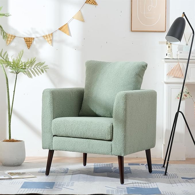 Modern Accent Chair for Living Room Chairs Comfortable Lumbar Support Armchair Removable Cushion Covers Single Sofa Chair with Solid Wood Legs Bedroom Reading Chair Light Green