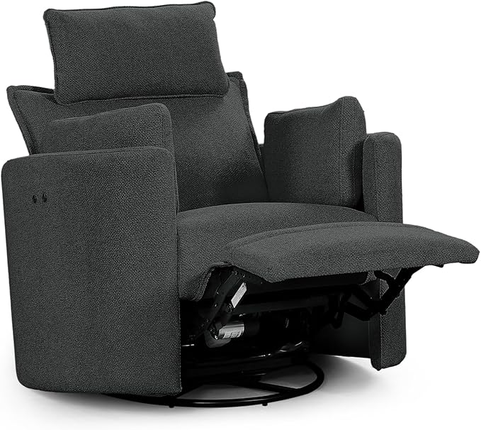 Power Swivel Rocker Recliner Glider Nursery Chair for Adults Modern Leisure Sofa Chair with 2 Pillows for Small Spaces Bedroom Living Room Beige (Dark Grey)