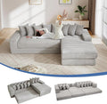 110'' Oversized Cloud Sectional Couches for Living Room Convertible Sleeper Sofa Bed Big Comfy Couch with 2 Side Pockets &amp 8 Pillows Corduroy Free-Combined (Light Gray 110 -Right Facing Chai