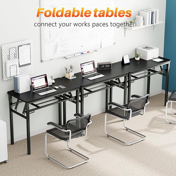 BYMECOST 39 inches Folding Computer Desk No Assembly Long Foldable Office Table Portable Large Foldable Home Office Desk No Install Activity Table Conference Table (Black 39.4)