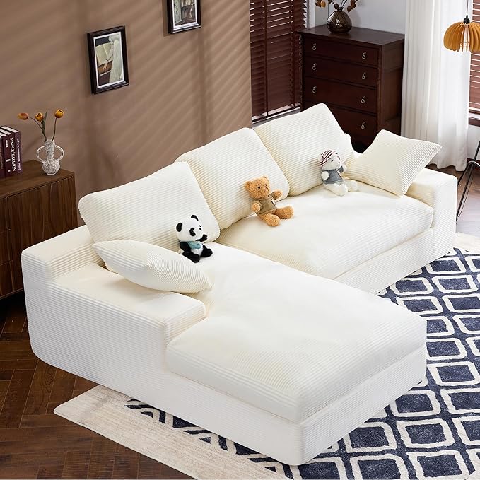 98.4 Cloud Modular Sectional Couch with ChaiseL-Shaped Modern Upholstered Sofa with Deep SeatCorduroy Sectional Couches for Living Room and BedroomNo Assembly Required(Beige)