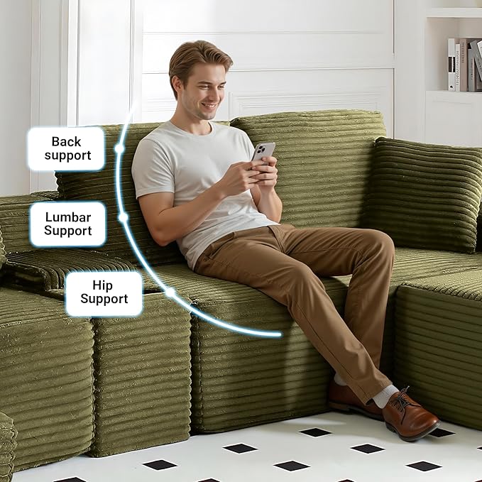 150 Inch Modular Sectional Sofa Couch Oversized Modern Cloud Couch for Living Room U Shape Couches with 2 Ottomans USB Ports and Cup Holders Green Corduroy Boneless Sofas Sofa in a Box