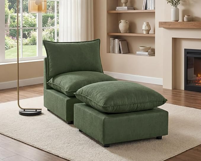 VANOMi Modular Ottoman Stool Cube Footrest Replacement for Sectional Sofa Upholstered Ottoman Seat Green