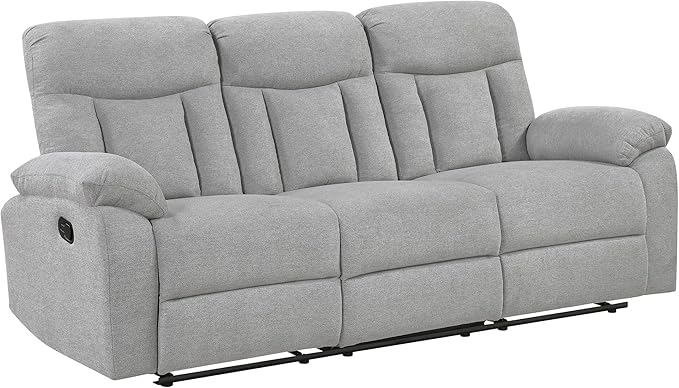 Lexicon Manual Double Recliner Couch for Living Room Chenille Fabric Upholstered Reclining Sofa Home Theater Seating Easy Assembly Recliner Couch Gray