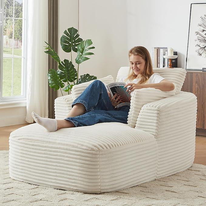 45.3W Boneless Chaise Lounge Sofa Chair Indoor Oversized Corduroy Reading Cloud Couch with Soft Pillows Comfy Single Seat Floor Sleeper Sofa Bed for Living Room Apartment Office Small Spaces