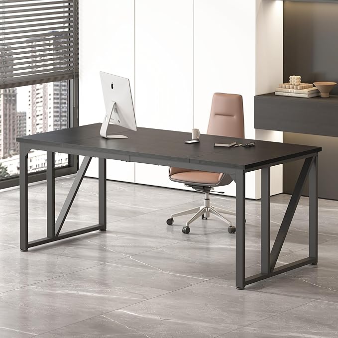 Computer Desk 70 Home Office Desk Large Desks with Wide Workstation Sturdy Metal Frame Thicker Tabletop Gaming Computer Desk for Home Office Workstation (Black-A)