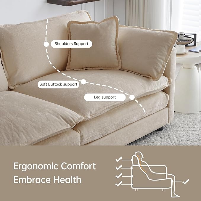 Modular Sectional Sofa 76.7 Inch L-Shaped Cloud Sofa with Deep Seat Comfortable Chenille Sofa with Cushion Double Sectional Sofa for Living Room ApartmentLight Coffee
