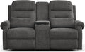 DRMBOOK RV Loveseat Recliner Sofa with Console Flax Velvet Double Wall Hugger Reclining Couch Manual Home Movie Seating 2 Person Recliner Chair with Cup Holders/Storage/Pocket/Lumbar Pillow Grey
