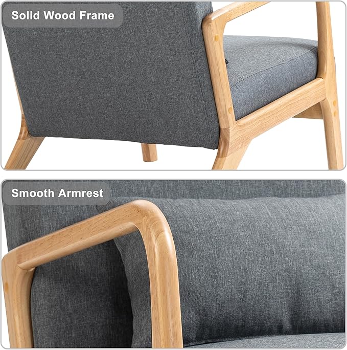 Accent Chair Mid Century Modern Armchair with Pillow Upholstered Lounge Sofa Reading Side Chair for Living Room Bedroom（Grey Set of 1