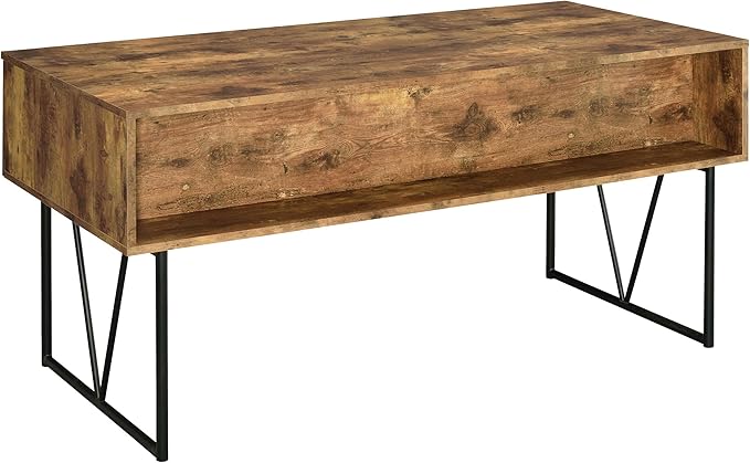 BOWERY HILL Farmhouse Wood Writing Desk 63 W Antique Nutmeg Finish Black Metal Base 4 Drawers with Full Extension Glides Rustic Industrial Office Desk for Home Workspace or Study