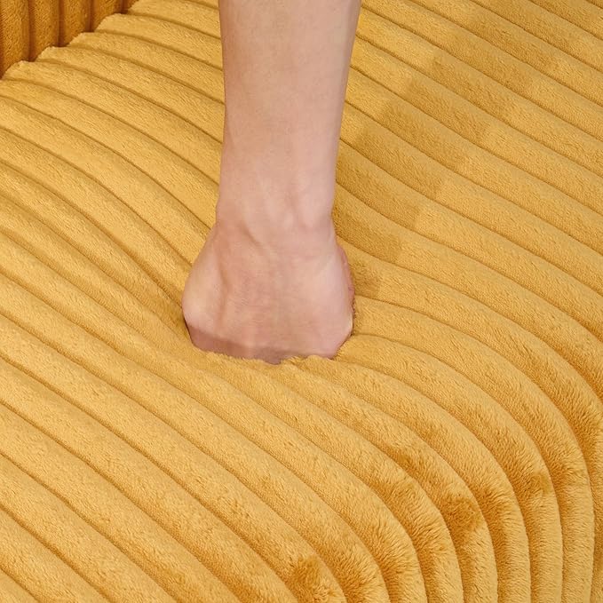 79 Corduroy Futon Sofa Bed Small Couch Loveseat Convertible Futon Sleeper Sofa with Folding Armrests and 2 Pillows Modern Couch for Living Room Bedroom Yellow