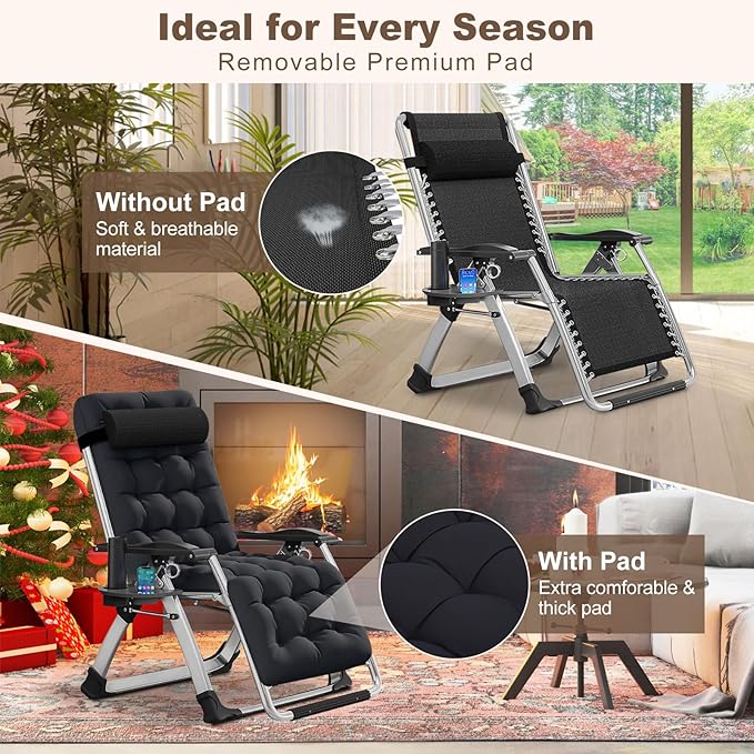 DoCred Comfy Folding Recliner Chair - Bedroom &amp Living Room Patio Lounge Chair with Removable Cushion for Indoor Outdoor