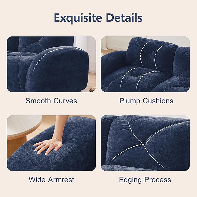 KEIKI 141 L-Shaped Velvet Modular Sectional Sofa with High-Density Foam Cushion &amp 4 Pillow &amp 1 Ottoman Compressed Boneless 4-Seater Tufted Couch No Assembly Required for Living Room Blue