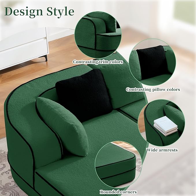 134.7 Contrast Color Boneless Sectional Couch Teddy Fabric Foam Cloud Sofa Deep Seat Wide Arm Modular Sectional Sofa with Chaise No Assembly Required