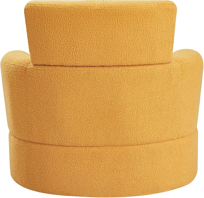 360° Swivel Accent Chair Armchair Upholstered Round Barrel Chair with Adjustable Headrest Morden Single Sofa for Living Room Office and Hotel (Yellow/27)