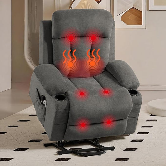 Power Lift Recliner Massage Chair - for Elderly People w/Vibration Massage and Lumbar Heat Recliner Chair Sofa for Adult w/Cup Holder USB Charge Port for Living Room Bedroom Grey