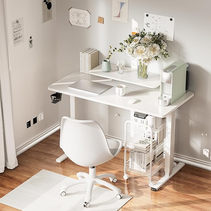 JUMMICO Electric Standing Desk Adjustable Height Desk 47 x 24 Inch with Monitor Stand Home Office Computer Desk (White)