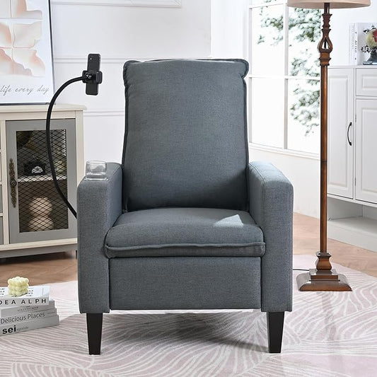 Adjustable Recliner Chairs for Adults Modern Fabric Push Back Recliner with Cup Holder and Phone Holder for Living Room (Gray)