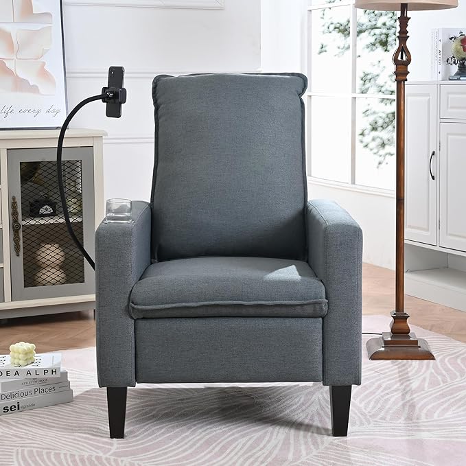 Adjustable Recliner Chairs for Adults Modern Fabric Push Back Recliner with Cup Holder and Phone Holder for Living Room (Gray)