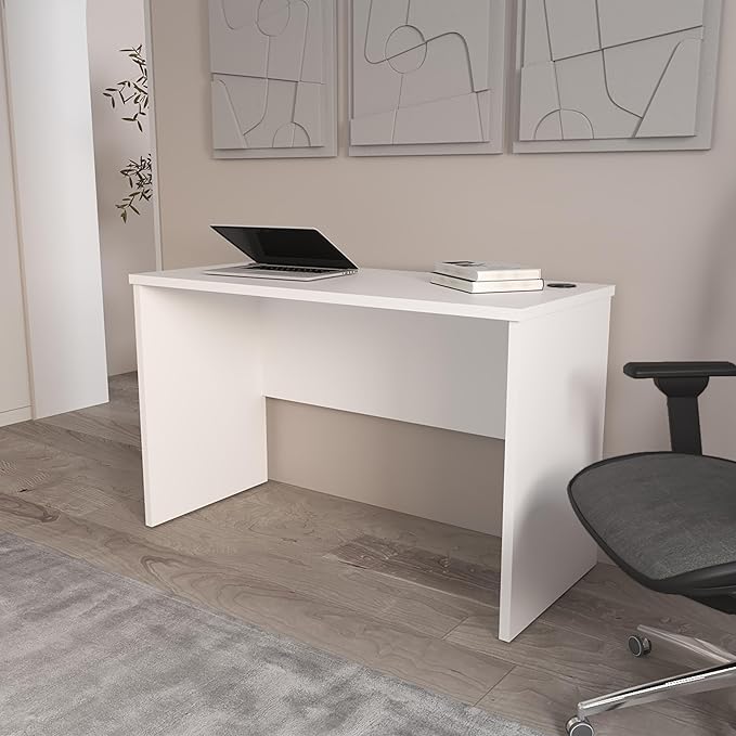 Minimalist Home Office Work Desk with Cable Management White