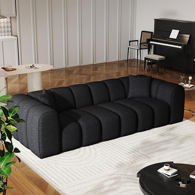 96 Modular Sectional SofaModern Boneless Cloud Couch with Deep SeatUpholstered 4-Seater Sofa Chenille Boucle Couches for Living Room Wide Seat Cozy Loveseat with Armrest (Black 96-INCH)