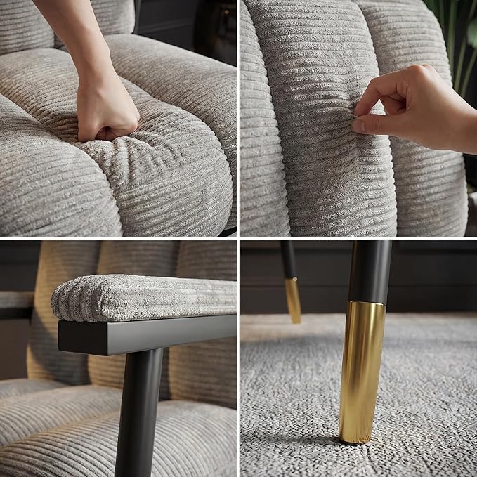 Accent Chair Mid-CenturyMetal FrameArmchairUpholstered Reading Chair for BedroomLiving RoomOfficeGuest RoomGrey