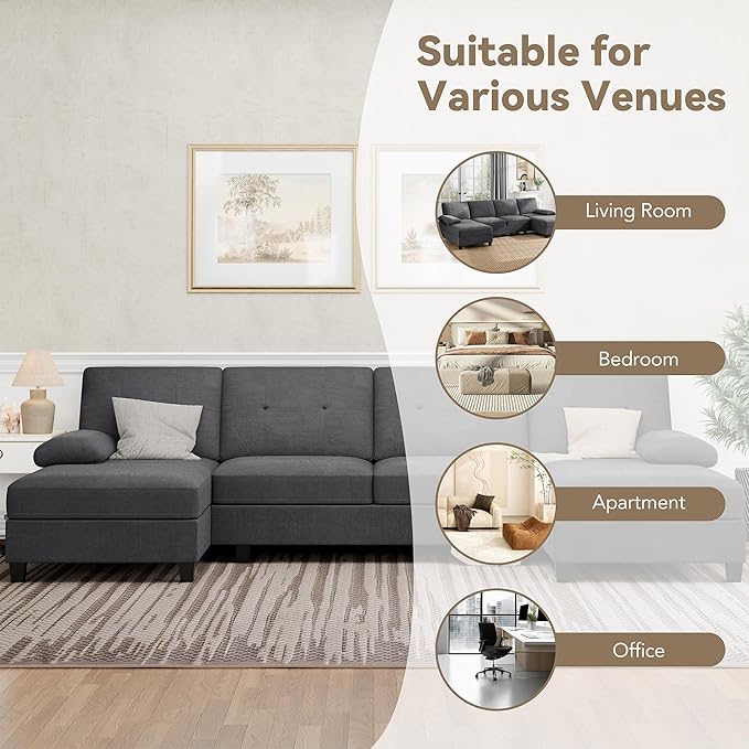 Walsunny Sectional Couches for Living Room Convertible U-Shaped Sofa Couch with Double Chaise 4 Seat Sofa Set Modular Sectional Sofa for Living Room Apartment Bedroom Black