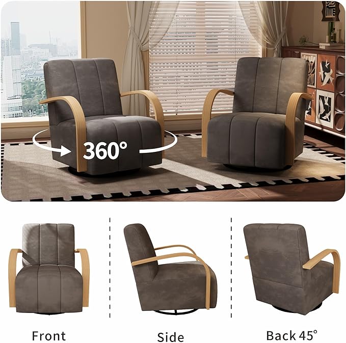 Chifee &amp Vingol 360° Swivel Accent Chair 30.3 W Velvet Swivel Living Room Chair with Solid Wood Armrests Mid Century Modern Reading ChairSet of 2Charcoal