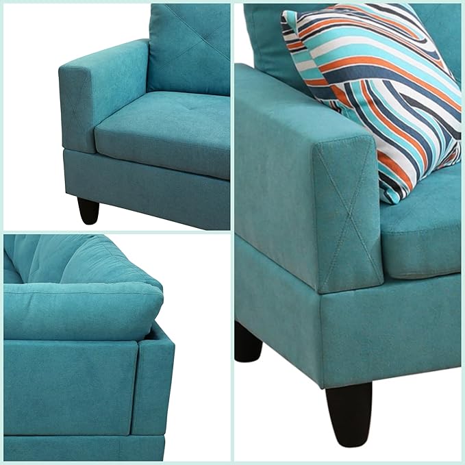 L Shaped Couch Modular Sectional Sofa with Chaise Modern Modular Sofas Furniture Sofa Couches for Living Room/Apartment/Office/Bedroom Aqua Blue