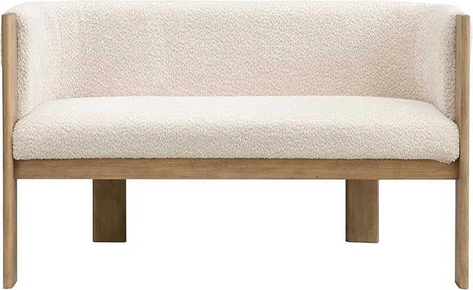 Christopher Knight Home Zudan Modern Boucle Upholstered Loveseat Sofa with Rubberwood Frame Comfy 2-Seater Sofa Couch and Flat-Panel Legs Love Seat Couches for Living Room Almond + Natural Ash