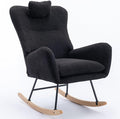 35.5 inch Rocking Chair Soft Teddy Fabric Rocking Chair for Nursery Comfy Wingback Glider Rocker with Safe Solid Wood Base for Living Room Bedroom Balcony (Black)