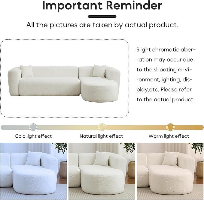 Oversized Sectional Sofa with Chaise with 2 Throw Pillows 109 Modern Luxury Chenille Sofa Extra Deep Seat L-Shape Curved Cloud Couch for Living Room (Right Facing Chaise Beige)
