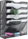 EasyPAG 5 Tier Wall File Holder Mesh Hanging Folder Organizer with Classify Label Versatile Desk File Holder Vertical Wall Mounted Mail Organizer for Office Home Cubicle Black Closed Sides