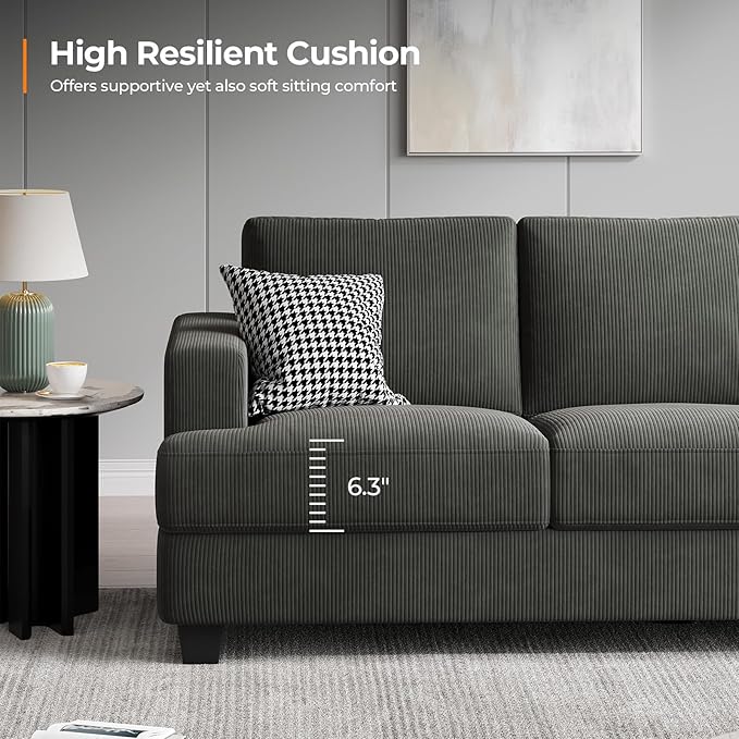 89 Inch Sofa with Extra Deep Seats Oversize 3 Seater Sofa for Living Room Modern Couch and Sofa Comfy Armrests and Seats and Backrests Easy Installation Corduroy Fabric Grey