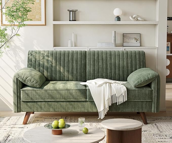 ONBRILL 64.5 Loveseat Sofa Chenille Loveseat Couch for Living Room 23.2 Deep Seat Love Seat with Padded Arms Comfy Modern Small Couches for Bedroom Small Spaces Dorms Office Green