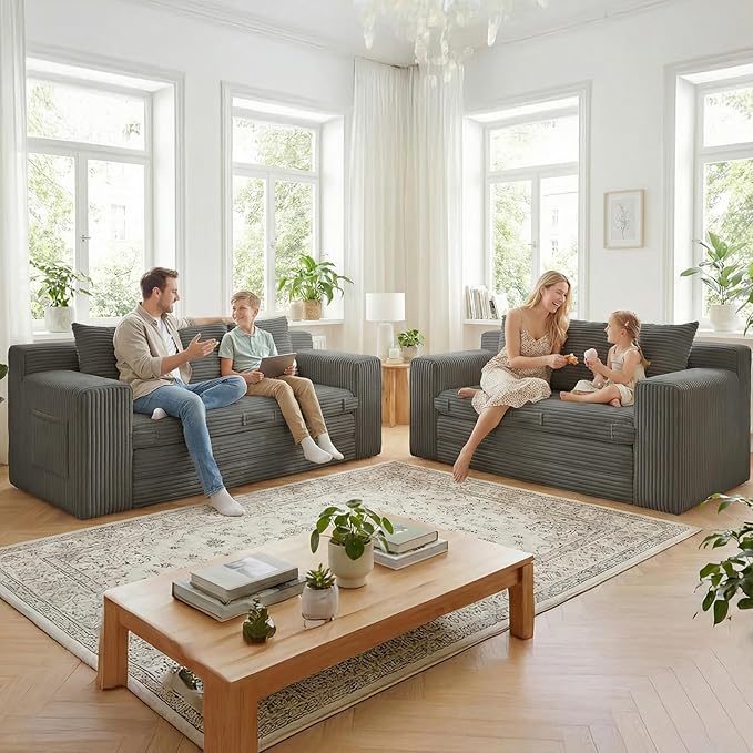 Boneless Couch Sleeper Sofa Bed: 3-in-1 Convertible Sofa Bed with Side Pockets &amp HandlePull Out Couch with 3 PillowsFolding Futon for Small SpaceLiving Room &amp Bedroom