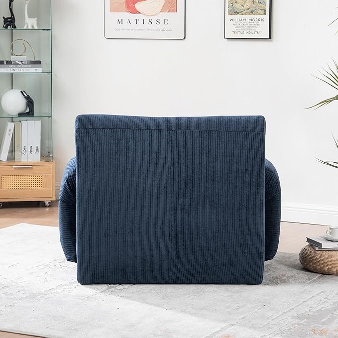 42 Mid-Century Modern Oversized Accent Armchair Comfy Upholstered Chenille Boneless Single Sofa Chair Wide Armchair Reading Chairs for Living Room Bedroom Office (Navy)