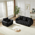 Modern Cloud Sofa Couch Set 2 Pieces Teddy Bouclé Couch and Loveseat Sets Tufted Upholstered Deep Seat Fluffy Comfy Couch Furniture Sets for Living Room Bedroom(Armchair+3 Seater Sofa Black)