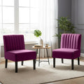 Reese Mid Century Modern Accent Chairs Set of 2 with Minimalist Design Elegant Velvet Upholstery and Solid Wood Legs Ideal for Living Room or Bedroom Eggplant