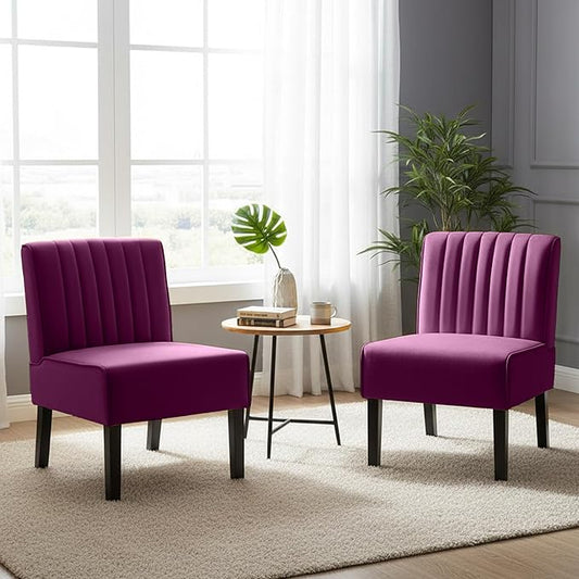 Reese Mid Century Modern Accent Chairs Set of 2 with Minimalist Design Elegant Velvet Upholstery and Solid Wood Legs Ideal for Living Room or Bedroom Eggplant