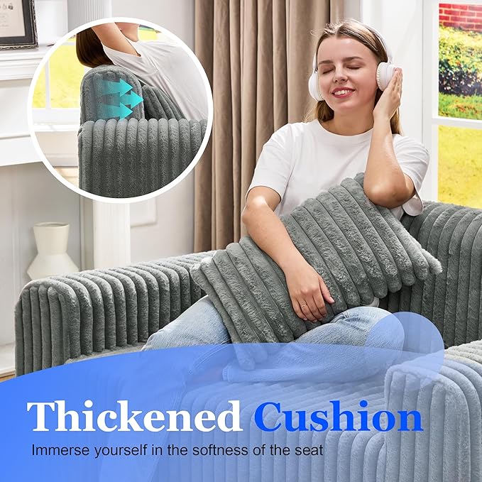 Hobestluk Couch Sofa 2-Seater Foam Sofa Loveseat for Small Spaces Comfy Sofas with Removable Cover Furry Couch with Pillows for Living Room Bedroom Apartment Office (Grey Loveseat)