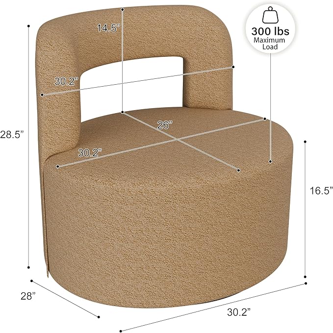 BELLEZE Contemporary Teddy Swivel Chair with Open-Back Design Cozy Upholstered Accent Chair for Living Room Bedroom or Office - 360° Rotating Base - Burke (Brown)