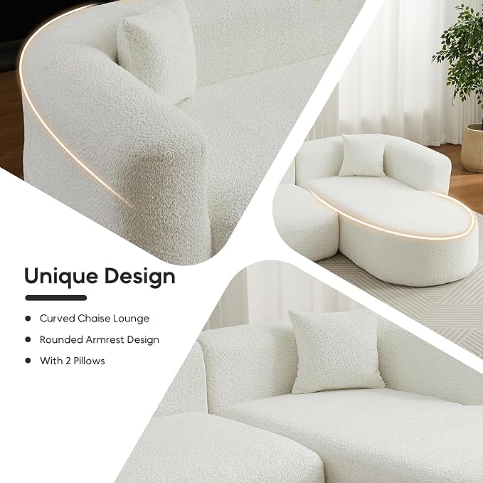 Oversized Sectional Sofa with Chaise with 2 Throw Pillows 109 Modern Luxury Chenille Sofa Extra Deep Seat L-Shape Curved Cloud Couch for Living Room (Right Facing Chaise Beige)