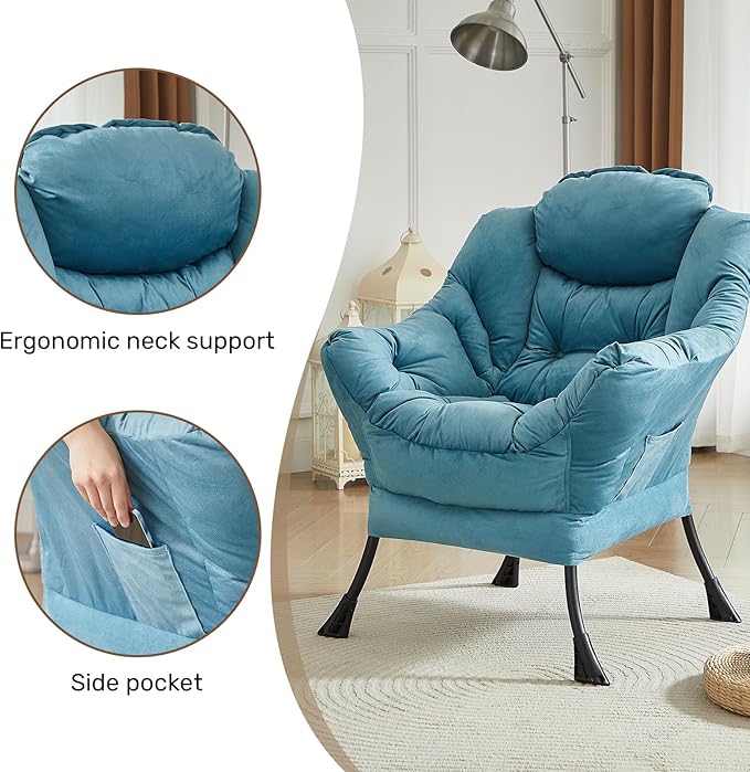 HollyHOME Lazy Chair with Armrest and Side Pocket Comfy Accent Lounge ChairLeisure Sofa Armchair for Living Room Bedroom Dorm or Small Spaces Oversized Reading Sofa Chair Textured Blue